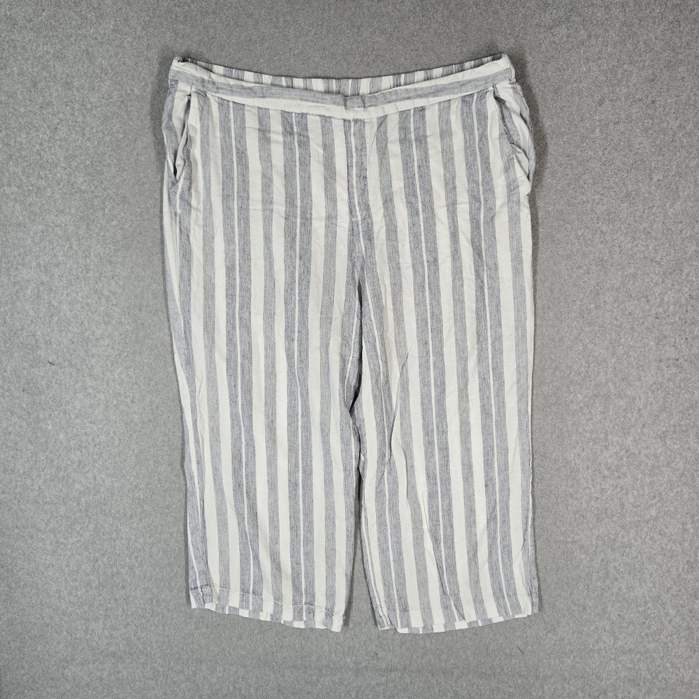 Old Navy Women Pants 18 White Striped Linen Blend Wide Crop Coastal 22" Inseam